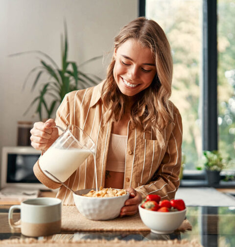 Frau nimmt gesunden Snack zu sich